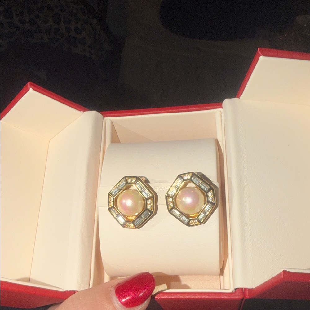 Dior Gold and Pink Pearl Earrings